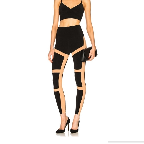 Norma Kamali Black and Tan Skinny Leggings - Picture 2 of 11